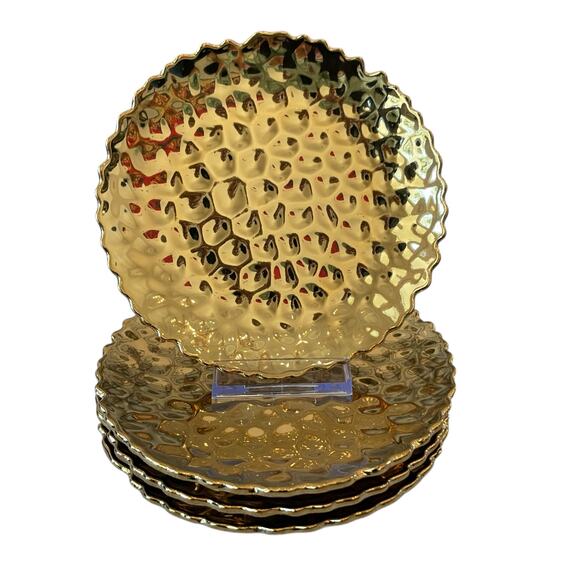 Baroque Collection Appetizer Plates 6" Hammered  Gold Set of 4 Holiday Glam New - Picture 1 of 14